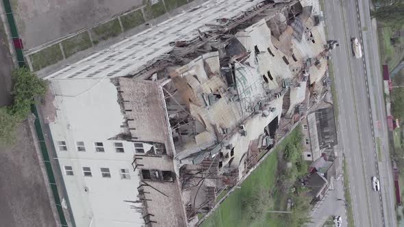 Vertical Video of Ukraine in the War  Destroyed Building