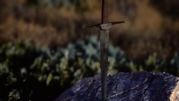 Famous Sword Excalibur of King Arthur in the Rock