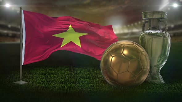 Vietnam Flag With Football And Cup Background Loop