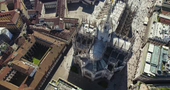 Breathtaking Architecutre of Milan Duomo Cathedral Church Building, Aerial