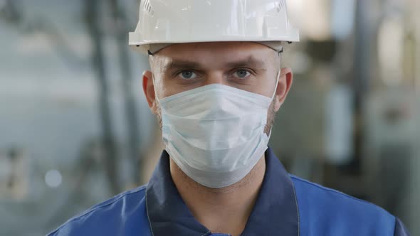  Portrait of Factory Worker in Face Mask