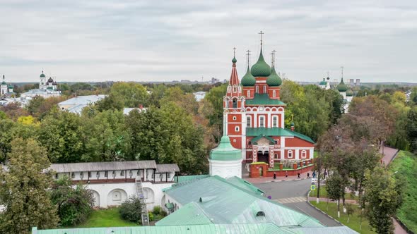 Panoramic view of Yaroslavl with churches. Golden Ring of Russia