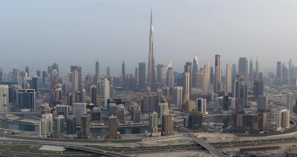 Drone Flying High Over Towers in Dubai