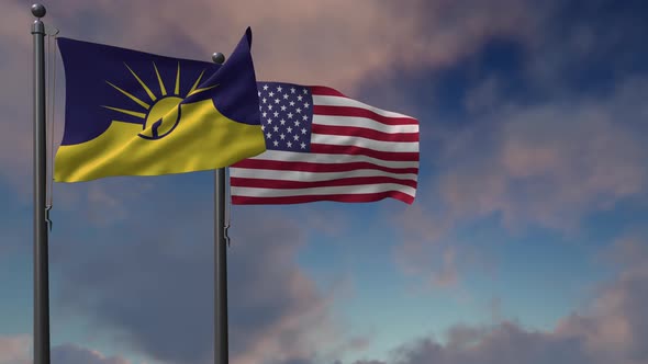 Mesa City Flag Waving Along With The National Flag Of The USA - 4K