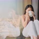 asian female casual relax in hotel,attractive casual cloth female sit on window bench - VideoHive Item for Sale