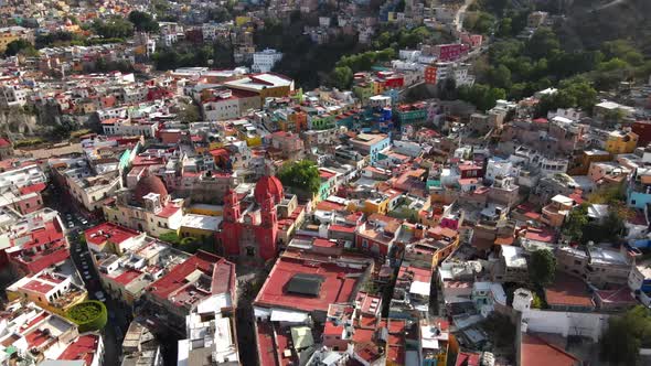 Guanajuato from above Drone Shot, Red Church, 4k