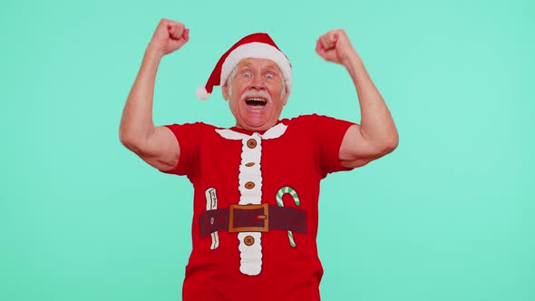 Senior Christmas Grandfather Man Shouting Celebrating Success Winning Goal Achievemen New Year