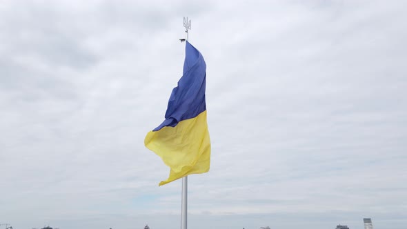 Kyiv - National Flag of Ukraine By Day. Aerial View. Kiev