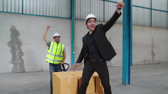 Funny Factory Workers Dance in the Factory