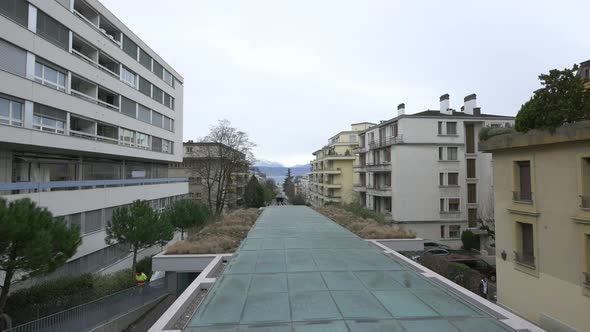 Buildings and a glass roof