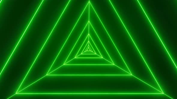 Green Neon Light Triangle Tunnel Animated Background