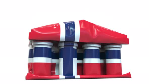 Deflating Inflatable Bank Building with Flag of Norway alt