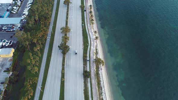 Panning wide landscape of coast city of Miami Florida United States