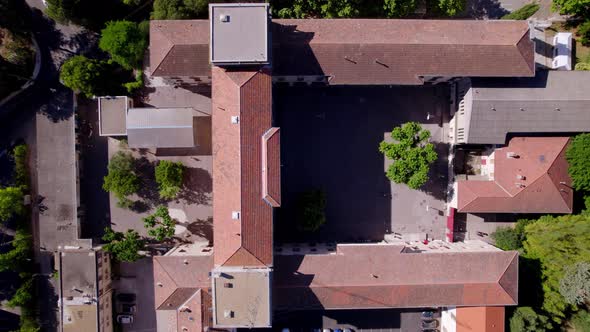 Beautiful old monastery in Montpellier in France. (drone shot: birds perspective).