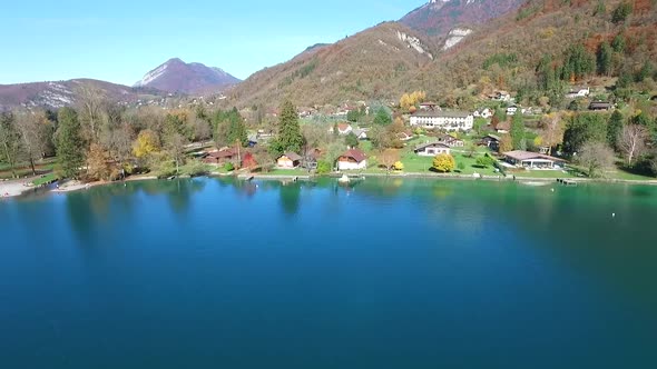 Scenic aerial view of Annecy, France and lake Lac dAnnecy.