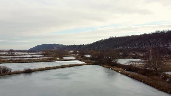 Frozen Lake Winter Aero Drone Video