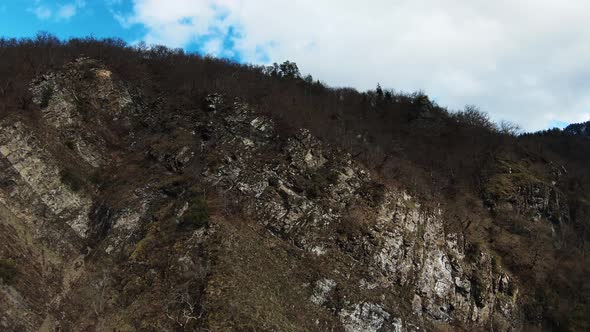 On the way to Borjomi in summer aerial view. Mountain view from the drone