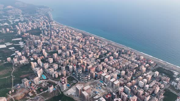 Colorful Panorama over the city Aerial View 4 K Alanya Turkey