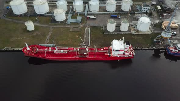 Cargo ship aerial view in port