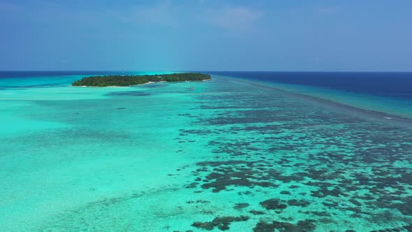 Aerial above abstract of marine resort beach holiday by blue sea and white sand background of advent