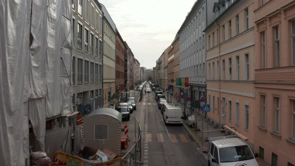 Forwards Fly Above Linienstrasse Street Specially Adapted for Cycle Route Where Cyclists Have