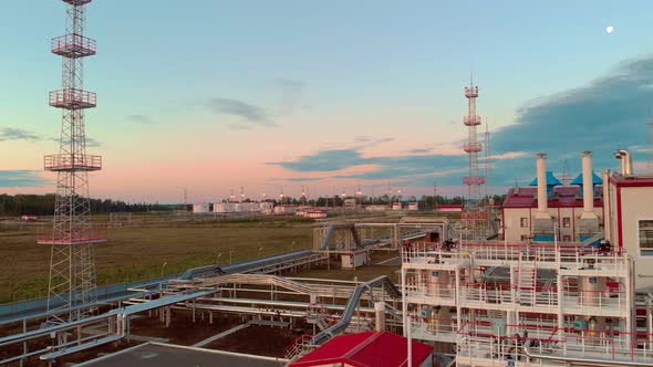 A Drone Flies Over a Deep Processing Oil Complex