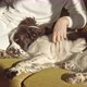 A Woman Stroking a Dog on the Couch - VideoHive Item for Sale