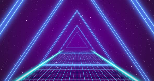 Triangular grid neon corridor animation