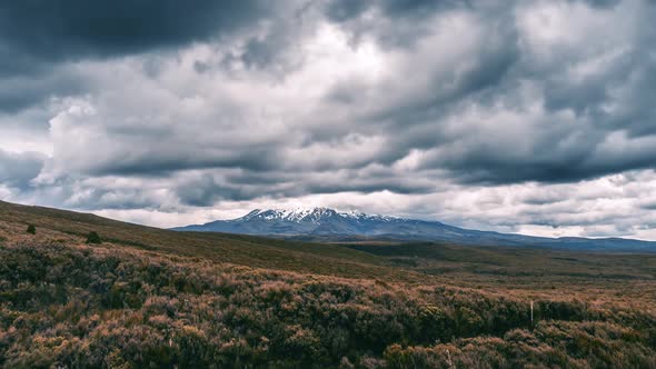 Dramatic Storm Clouds over Mount Ruapehu Mountains in Wild New Zealand Nature