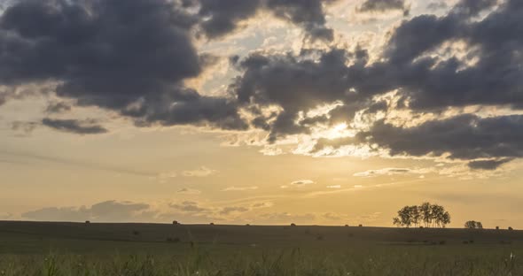 Flat Hill Meadow Timelapse at the Summer Sunset Time