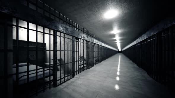 The animation of the jail's corridor with infinite prison cells. Loopable. HD