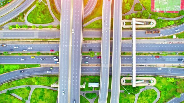 4K footage : aerial view from a drone flying over expressway