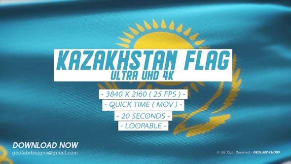 Kazakhstan Flag - Ultra UHD 4K Loopable