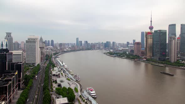 Timelapse Shanghai Vessels Sail on Huangpu River Timelapse