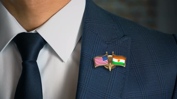 Businessman Friend Flags Pin United States Of America Niger