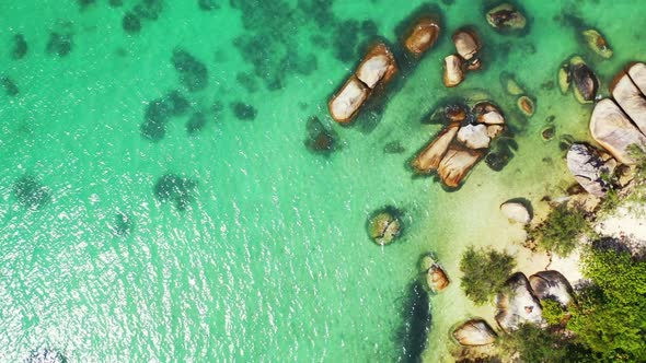 Aerial tourism of luxury lagoon beach journey by turquoise water with white sandy background of a da