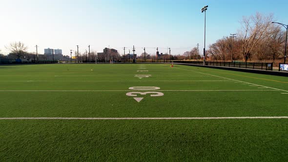 Low Flying Drone Over Football and Soccer Field Numbers