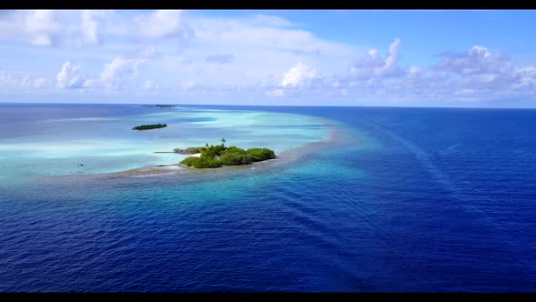 Aerial top down tourism of tranquil lagoon beach time by clear lagoon and white sandy background of 