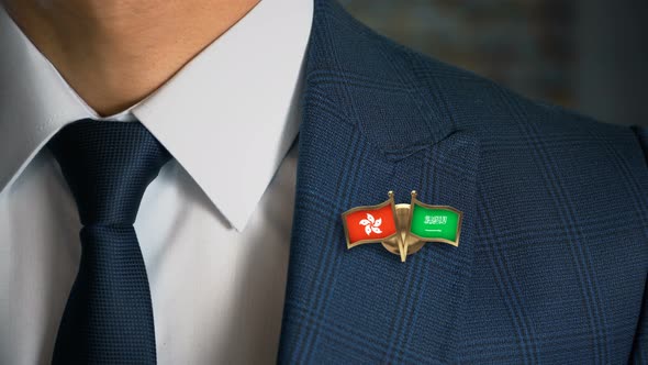 Businessman Friend Flags Pin Hong Kong Saudi Arabia