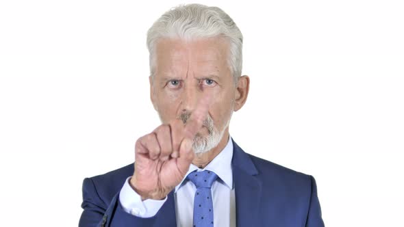 Portrait of Old Businessman Rejecting Offer, White Background