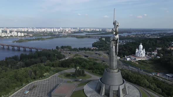 Kyiv, Ukraine: Aerial View of the Motherland Monument.