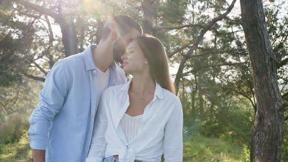 Closeup Romantic People Hugging in Park