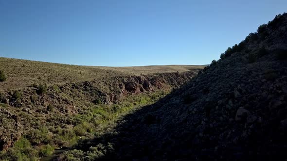 Aerial shot America, southwest desert scene. Blue sky on a summer, spring day.