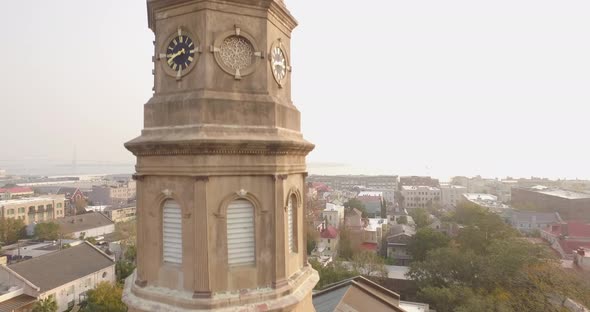 Upward Aerial Shot of St Philips Church in Downtown Charleston, SC