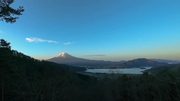 Timelapse Top View of Fuji Mountain at Kawaguchiko Lake