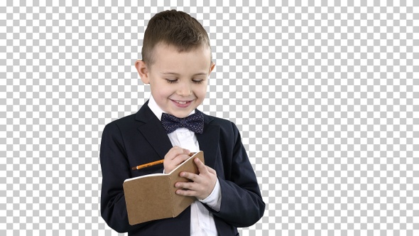 Boy in A Formal Clothes Writing in Check, Alpha Channel