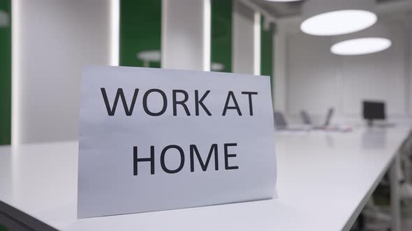 Closeup Work at Home Announcement in Empty Business Office Indoors