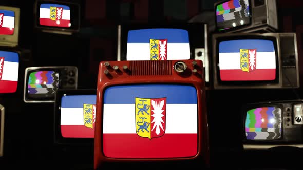 Flag of Schleswig-Holstein, German State, on Retro TVs.