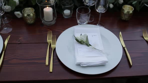 Elegant Wedding Reception Table Setting, Reverse Dolly Shot