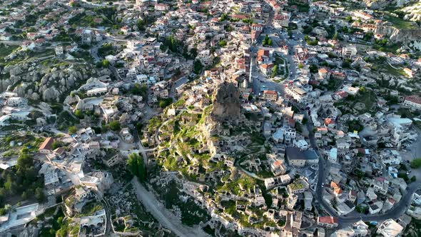 Awesome aerial view of Ortahisar 4 K Turkey Cappadocia